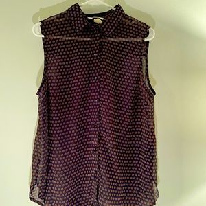 H&M blue & red patterned button-up tank